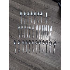 Royal Rose Stainless Vtg Japan‎ Flatware 33pc 6 Plate Settings